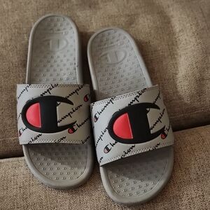 Champion Slide Sandals - Gray with Red Accents